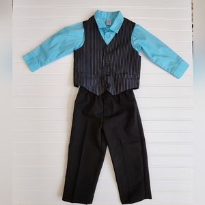 Toddler Boys Suit Blue & Black Pin Stripe Holiday Dress Up Outfit